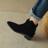 New Cow Suede Leather Women Ankle Boots Thick Heels Pointed Toe Retro Casual Outdoor Shoes Woman Autumn Winter 2024 Women Shoes