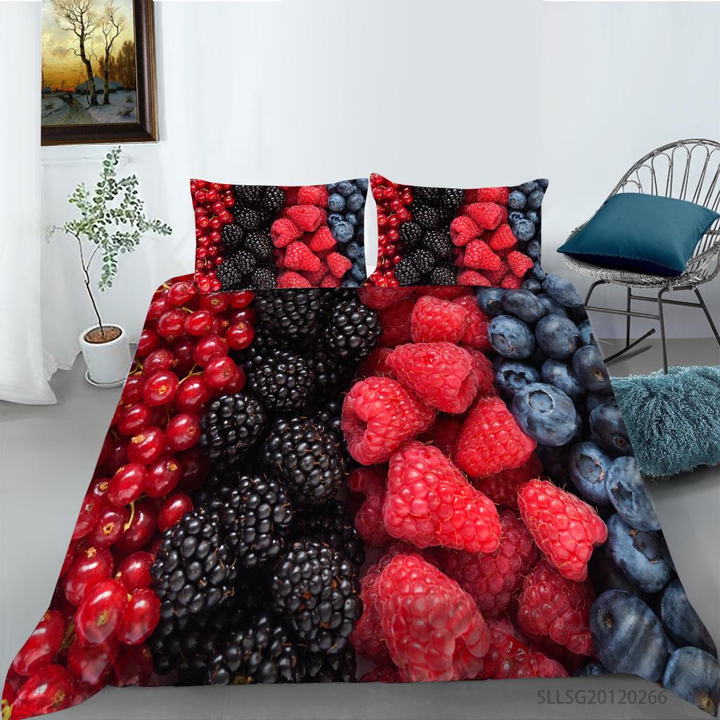 Polyester Quilt Cover Pillowcase Three-piece Berry Series Digital Printing