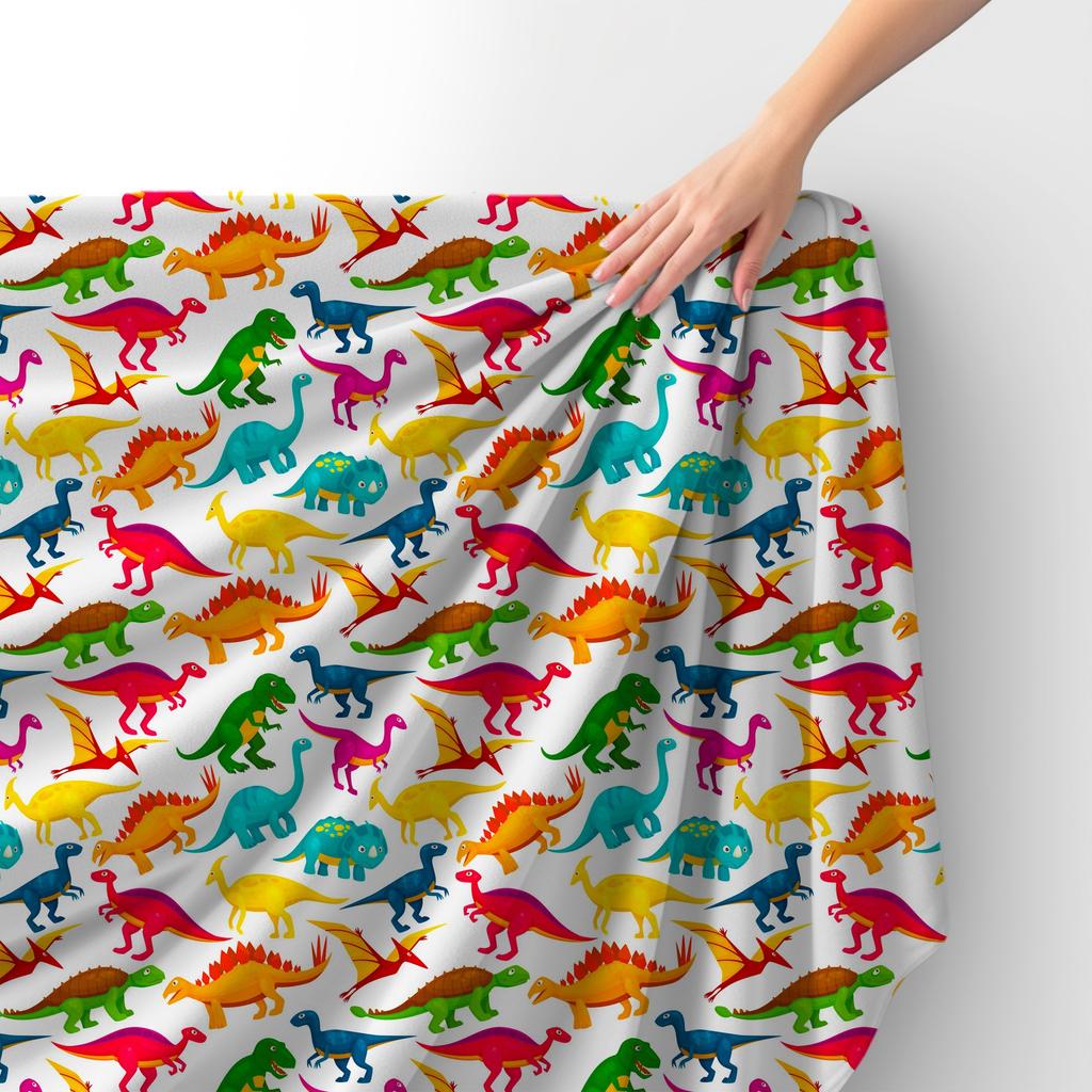 Royal Samt Stoff Polyester Zum Nähen - Motiv Bunte Dinosaurier