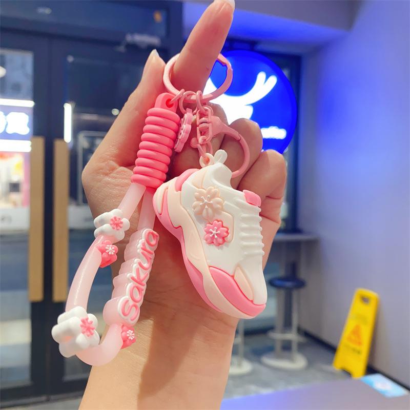 

Creative Girl Heart Cherry Blossom Sneakers Keychain Schoolbag Pendant Car Key Chain Graduate Student Small Gift Toy
