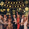 Happy New Year Decorations 2026, Black Gold Happy New Year Banner and New Years Hanging Swirls,New Years Eve Party Supplies Hanging Decoration for