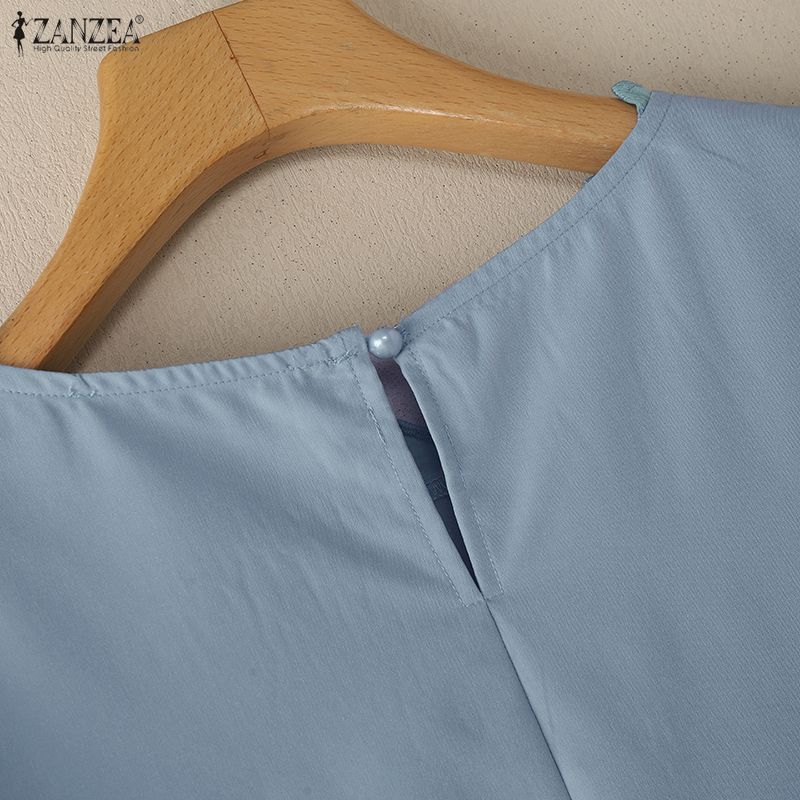 ZANZEA Lässige Bluse mit Rundhalsausschnitt und kurzen Ärmeln für Damen