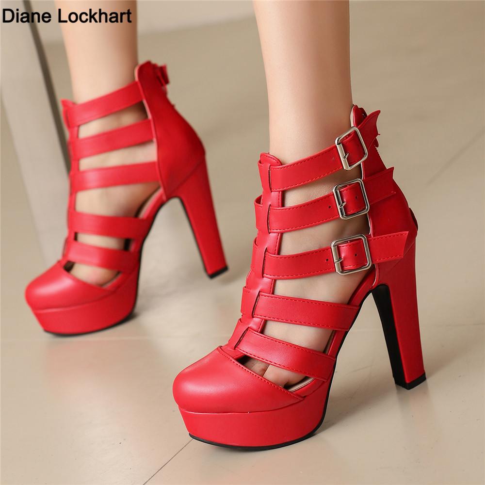 Fashion Summer Sexy Gladiator Women Ankle Boots Sandals Round Toe Hollow Out High Heels Platform Party Ladies Shoes Zipper Sandales Femm
