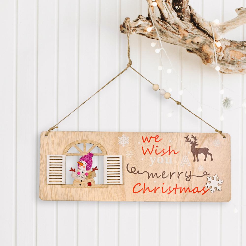 

Wooden Delightful Christmas Print Hanging Decorations For Elegant Display Holiday Wood Square Snowman