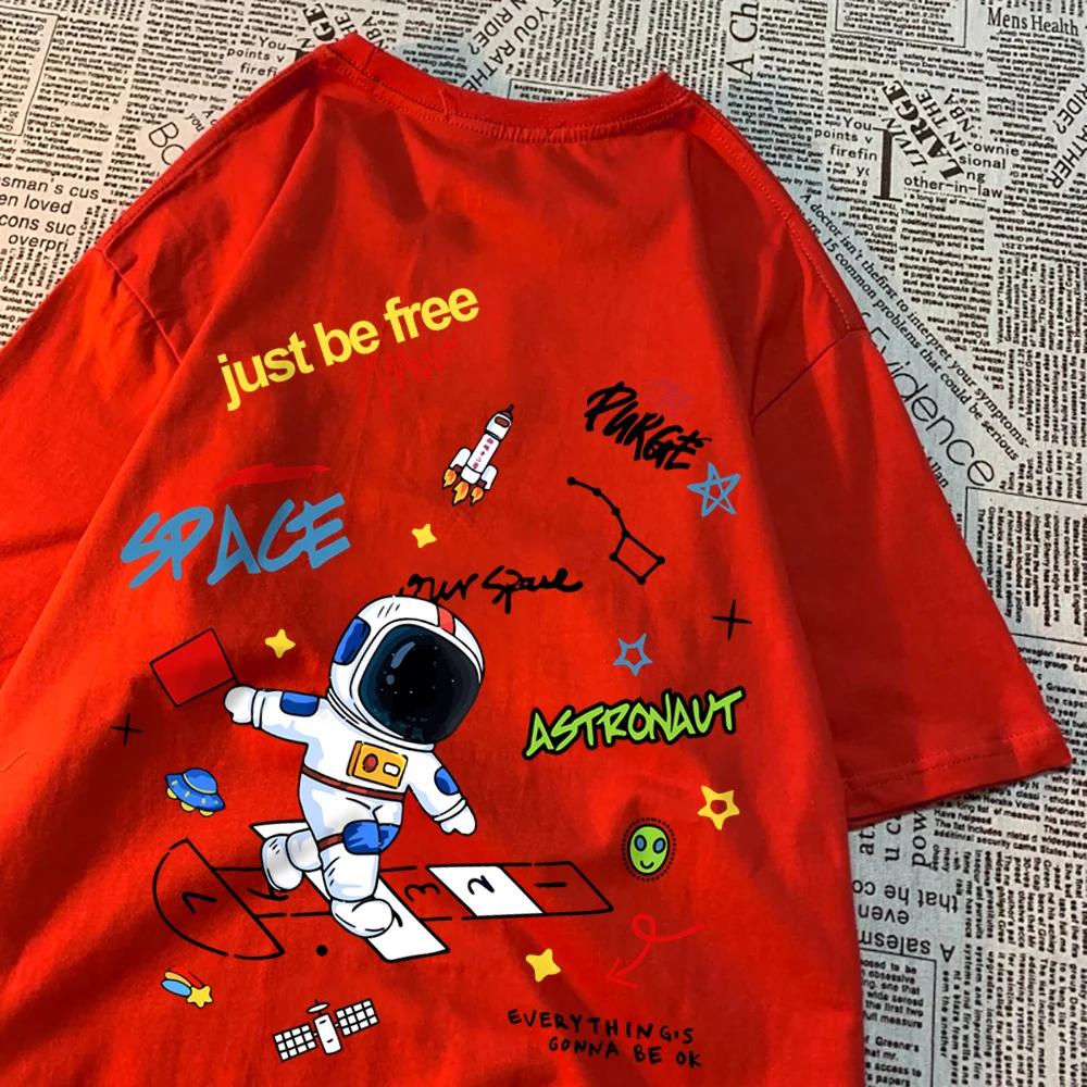 Space Astronaut Just Be Free Print Tshirts Men Women Fashion Casual Tops Hip Hop Oversize T-Shirts Casual Summer Short Sleeve