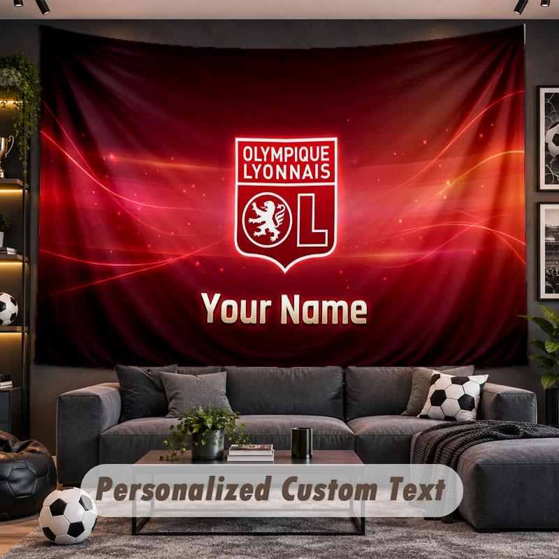 Wall Hanging Tapestry Custom NameLyon FC Pattern Personalized Printed Fabric Wall Decor