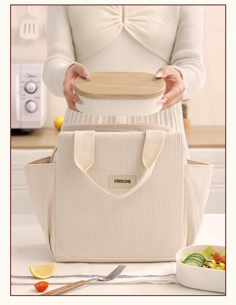 Insulated Corduroy Lunch Bag - Large Capacity for Office & School Use