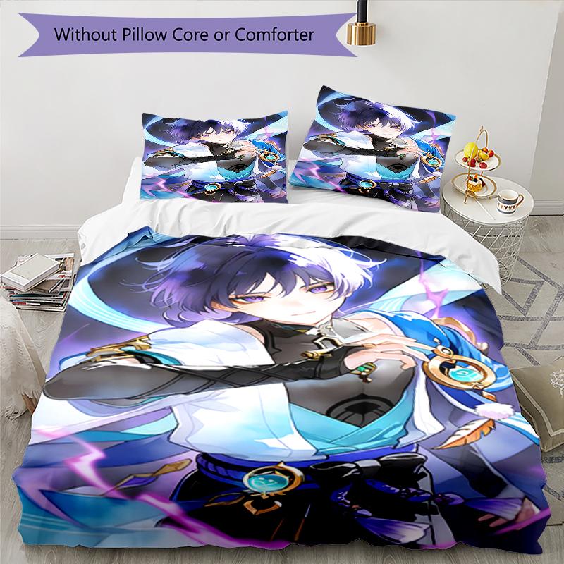 3pcs Genshin Impact Wanderer2 Design Cover Set - HD Printed Bedding with 1 Cover and 2 Pillowcases - Perfect for Home and Dorm Decor