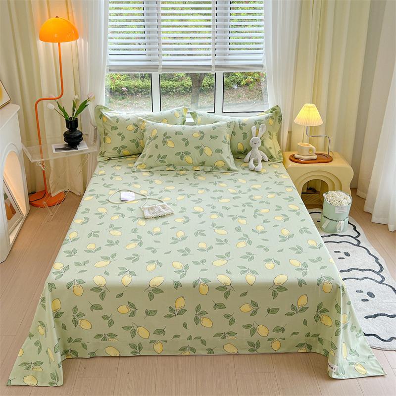 Green Check Raw Cotton Bed Sheets For Double Bed All Seasons Bed Cover Full Set Queen/King Size Flat Top Sheets No Pillowcase