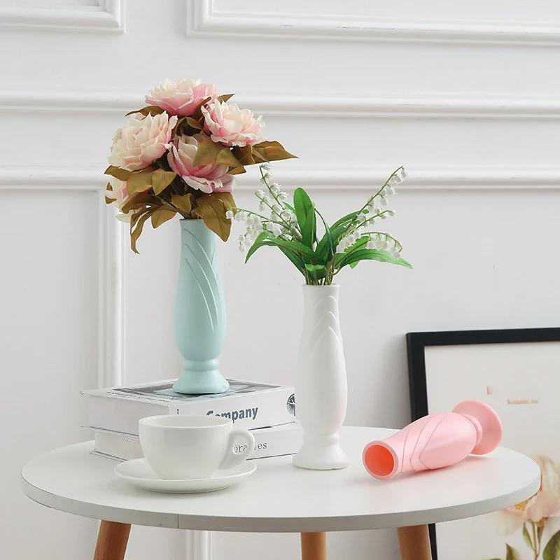 1 Pz Vaso per fiori moderno Vaso di plastica bianco rosa Vaso per fiori Cesto Nordico Casa Soggiorno Decorazione Ornamento Disposizione floreale
