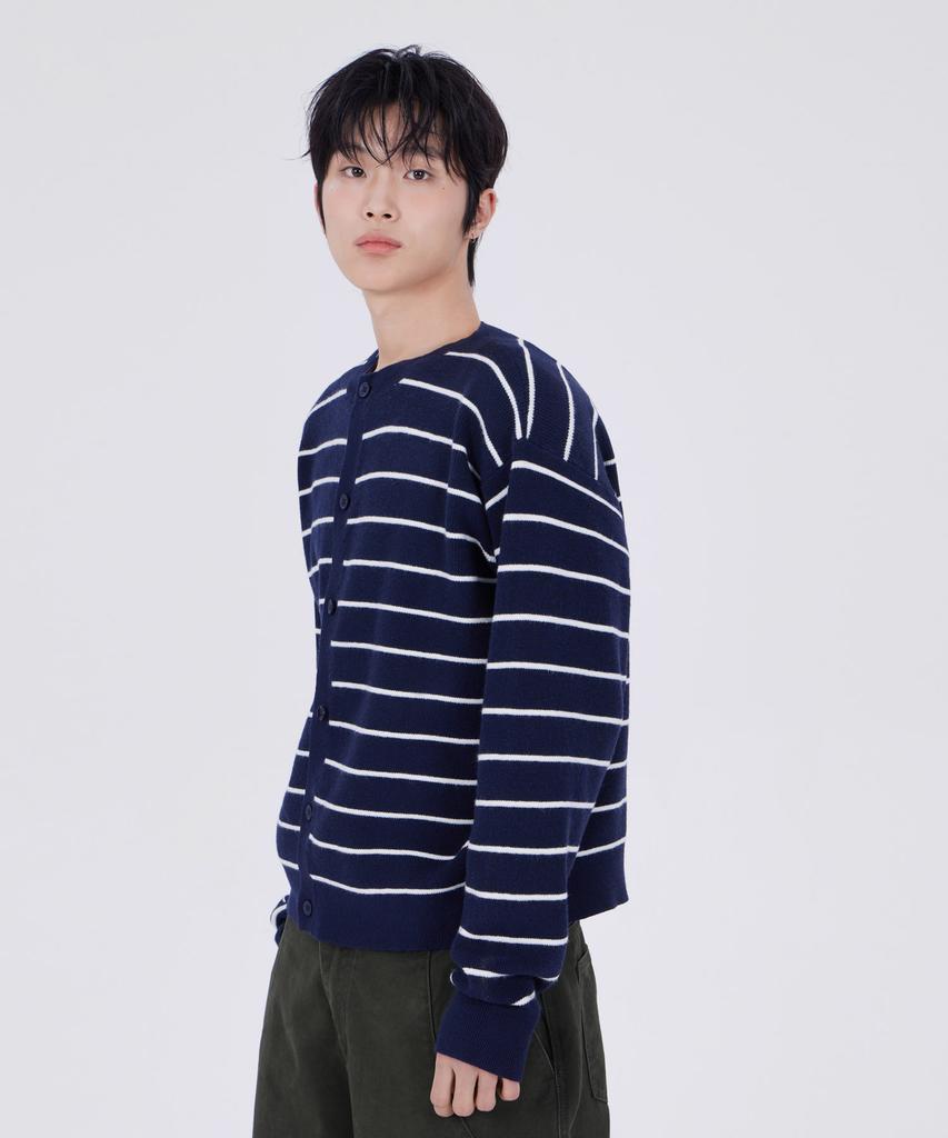 GLW Striped Crop Knit Cardigan Navy