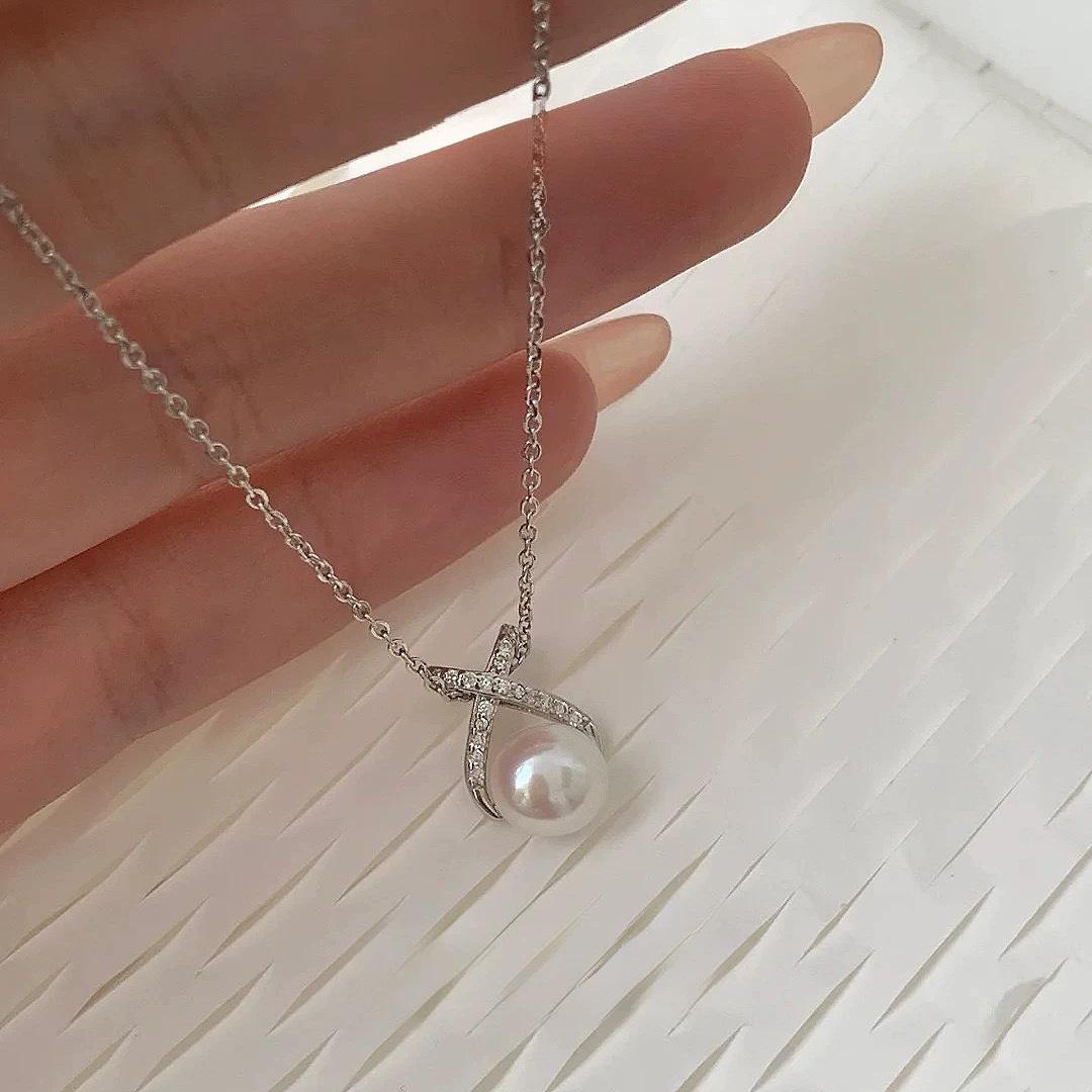 Elegant Freshwater Pearl & Diamond Cross Necklace - Women s Versatile, High-End Clavicle Chain