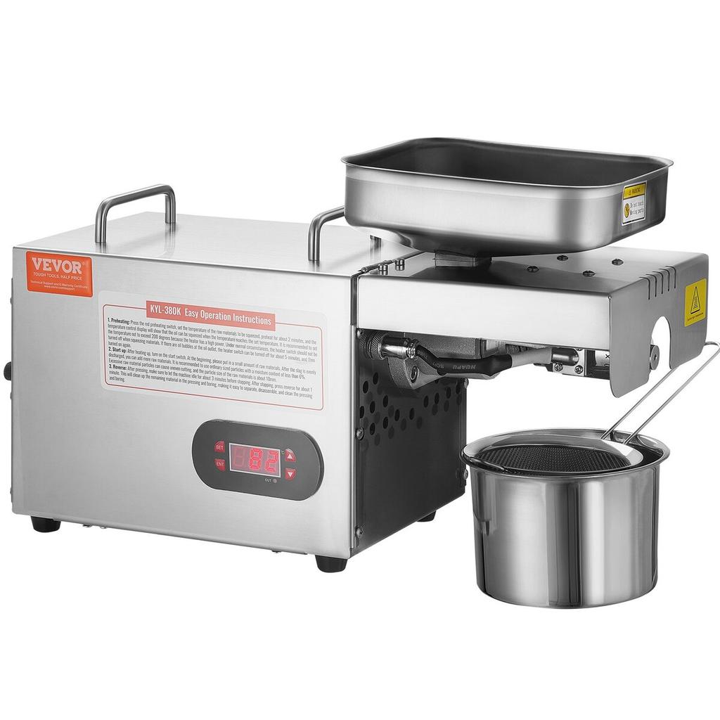 Electric Oil Press Machine, 850W Stainless Steel Oil Extractor Machine, 0-300℃ / 32 - 572 ℉ Adjustable Temperature, Hot Press Oil Expeller for