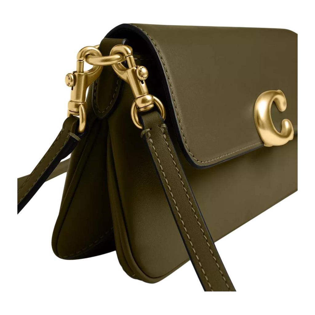 Coach Jet 25 Signature Goldene Beschläge Verstellbarer Schultergurt Leder Schultertasche Mittelgroß Damen Schultertasche Dunkel-Khaki CAM16-B4OL