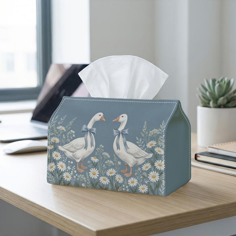2D Flat, Single-piece Vintage Country Goose Flower Daisy Floral Napkin Storage Box, Suitable for Roll/Facial Tissue/Paper Tissue, 2pcs Optional, Suita