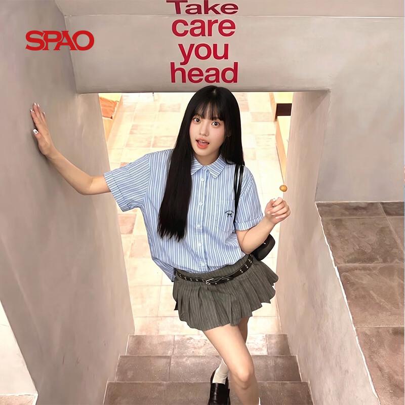 SPAO Women s Academy Style Striped Short-Sleeve Shirt L
