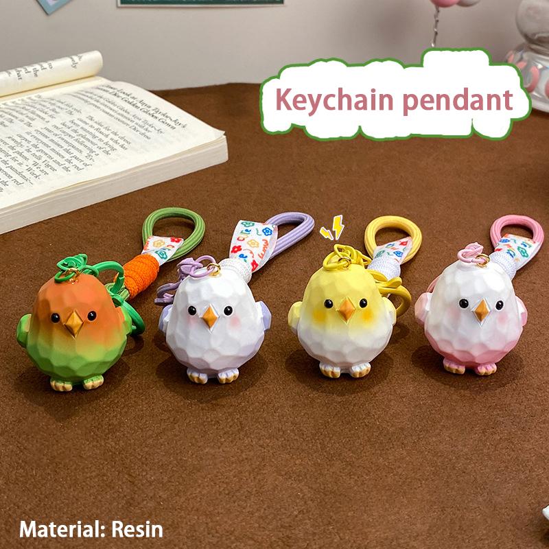 Cute Cartoon Wood-carved Style Realistic Little Bird Car Keychain Doll for Children's Schoolbag Hanger, Bag Decoration, Gift