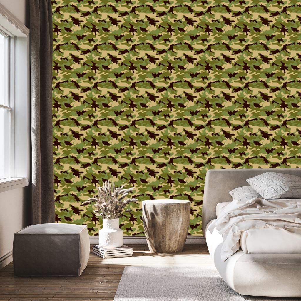 Military Camouflage Wallpaper Yellow and Ochre for Living Room and Bedroom 50x1000