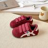 Children's cotton shoes for older kids, new autumn and winter models, girls' plush-lined non-slip leather panel shoes, boys' casual warm shoes
