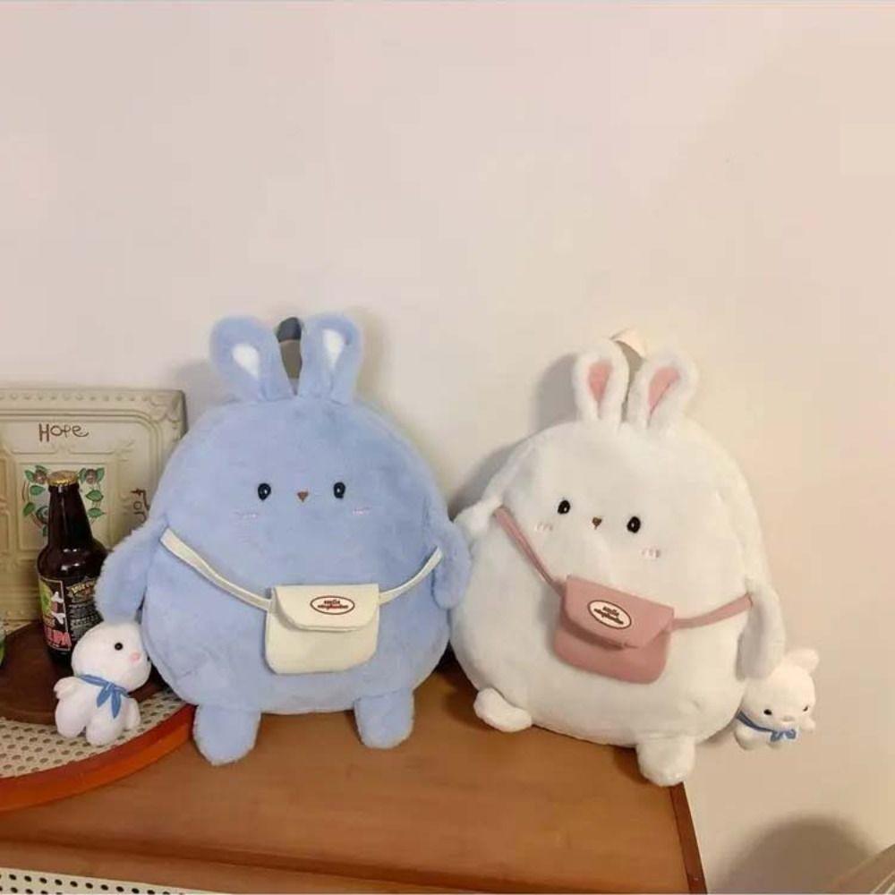 With pendant Plush Rabbit Backpack Plush Stuffed Plush Book Bag Cute Bunny Crossbody Bag  Student