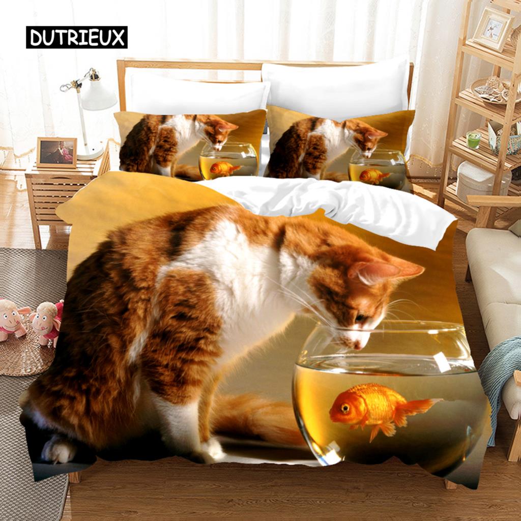 Duvet Cover 3D Cute Cat Dog Print Bedding Set Cute Duvet Cover Wild Animal Tribal Bed Cover Women Girls Kid Bedroom Decoration