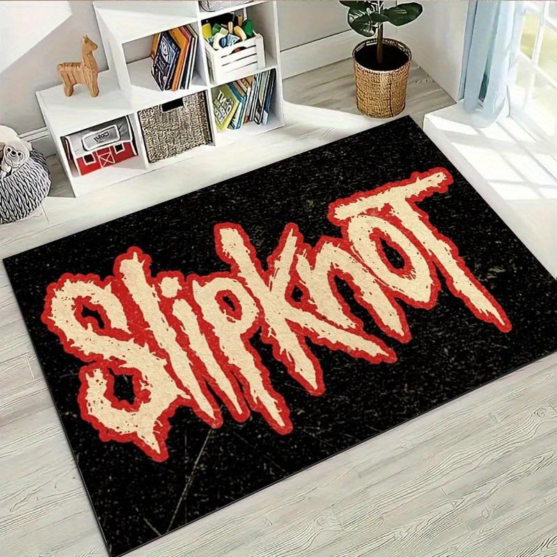 Slipknot Red Nonagram Logo Area Rug Non Slip Mat, Black Background Heavy Metal Band Carpet for Bedroom Decor