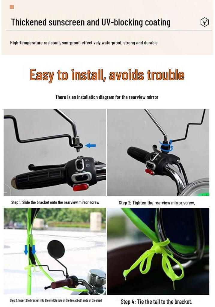 Electric Vehicle Canopy with Full Side Curtains and Sun/Rain Protection for Tricycles and Motorcycles