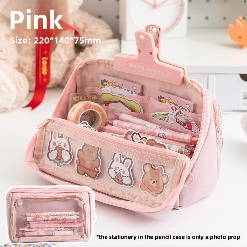 

Pocket Partition Pencil Case Detachable Pen Box New Stationery Storage Pouch for Student Gift рожевий