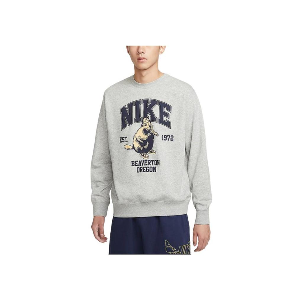 Nike Rundhals Buchstaben Tiermuster Lässiges Langarm-Sweatshirt Herren Sweatshirt Grau HV1063063