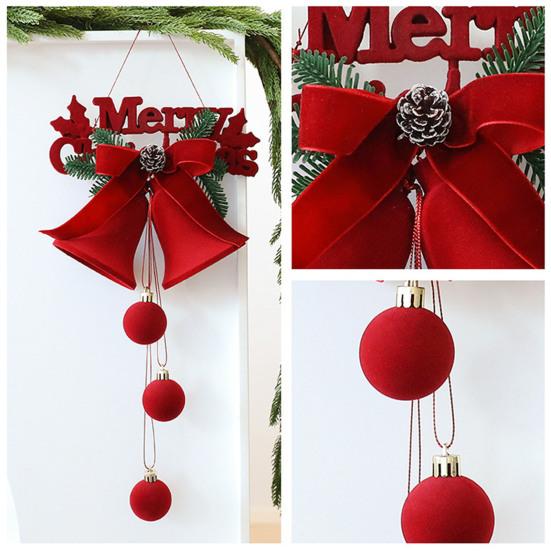 Christmas Red Bell Ornament Plastic Velvet Flocked Bell Ball Tree Ornament for Holiday Window Shop Home Decoration