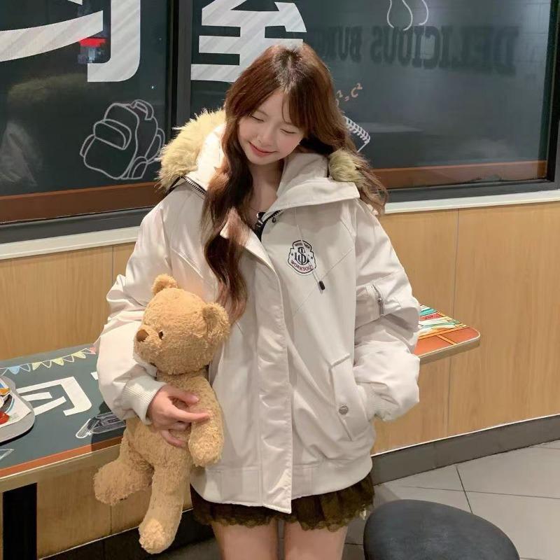 Jin Fur Collar Hooded Down Cotton Jacket Women's Winter New Thickened Cotton Warm Loose Pie Overcome