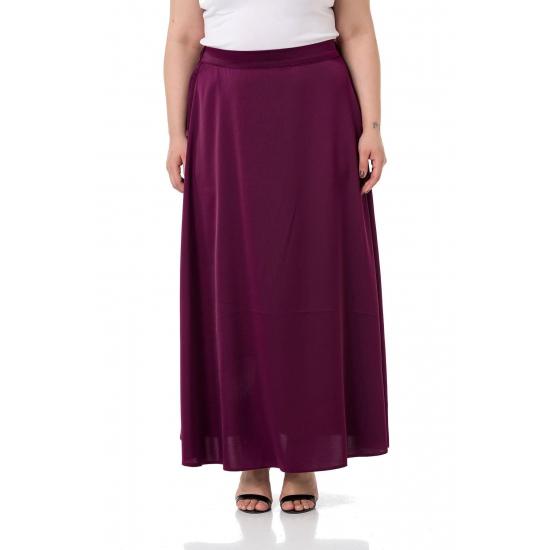 Women's Plus Size Flared Satin Long Black Skirt with Elastic Waist Back