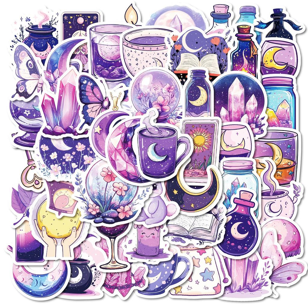 New 50 Magical Fantasy Moon Graffiti Stickers DIY Mobile Phone Case Guitar File Box Decoration