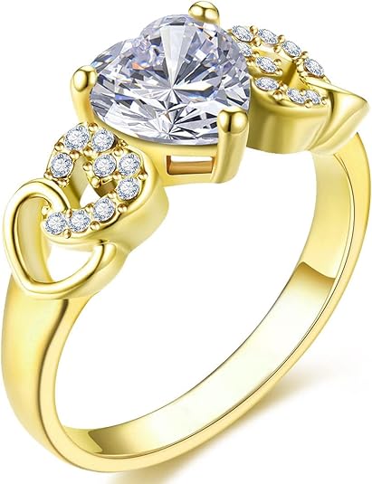 18K Rose gold Plated Love Heart Cubic Zirconia Promise Halo Engagement Promise Eternity Valentine's Day Ring for Women Size 6-10