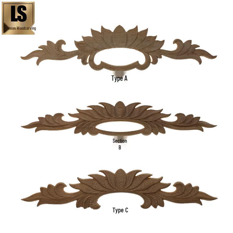 Solid Wood Carved Inlay Decorative Door and Trim Embossed Wall Panel Cabinet Flower Model C - 26x6cm