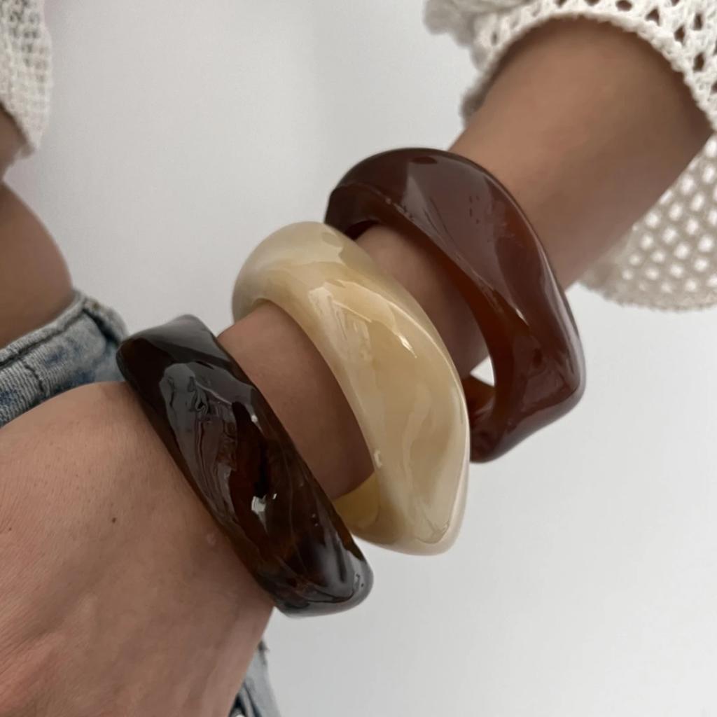 Vintage Punk Big Geometric Irregular Bangles Hip Hop Acrylic Wide Bangles Bracelets For Women Men New Gift Jewelry