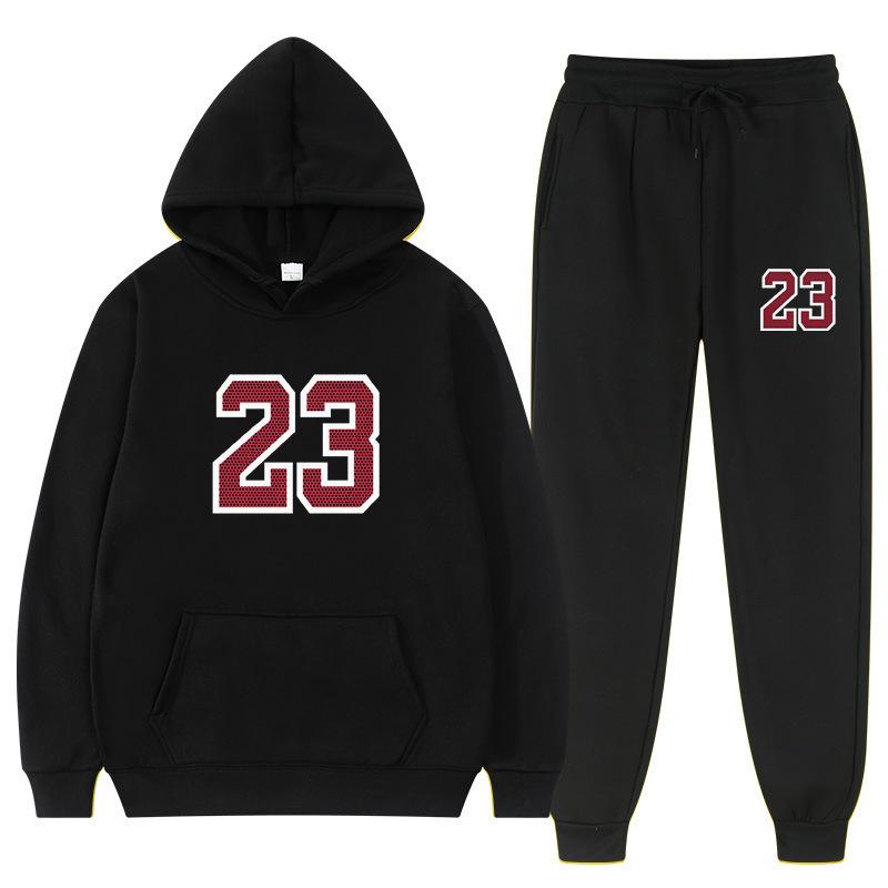 Cross-border export exclusive supply cross-border spring and autumn solid color suit hooded comfortable trend leisure sports two-piece set S чёрный
