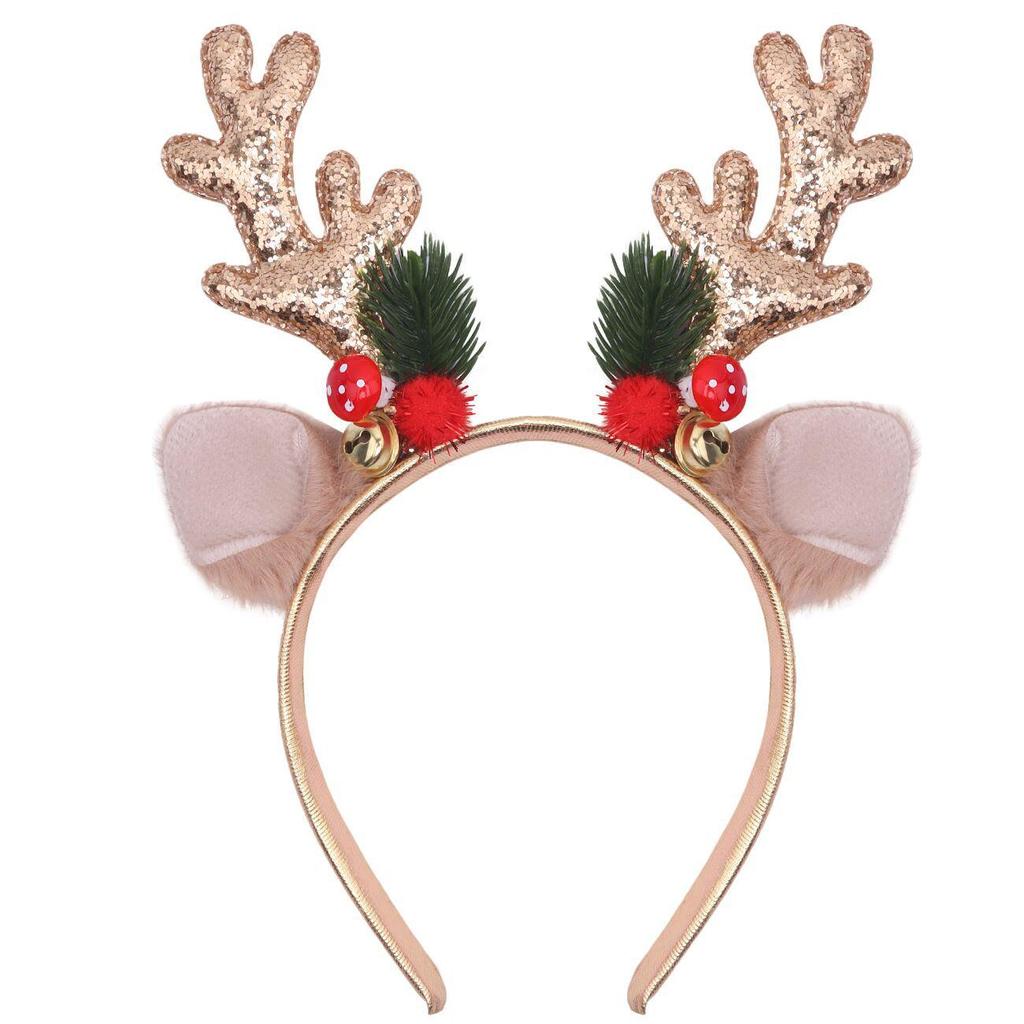 Christmas Antler Headband with Bells & Glitter - Festive Hair Accessory for All Ages