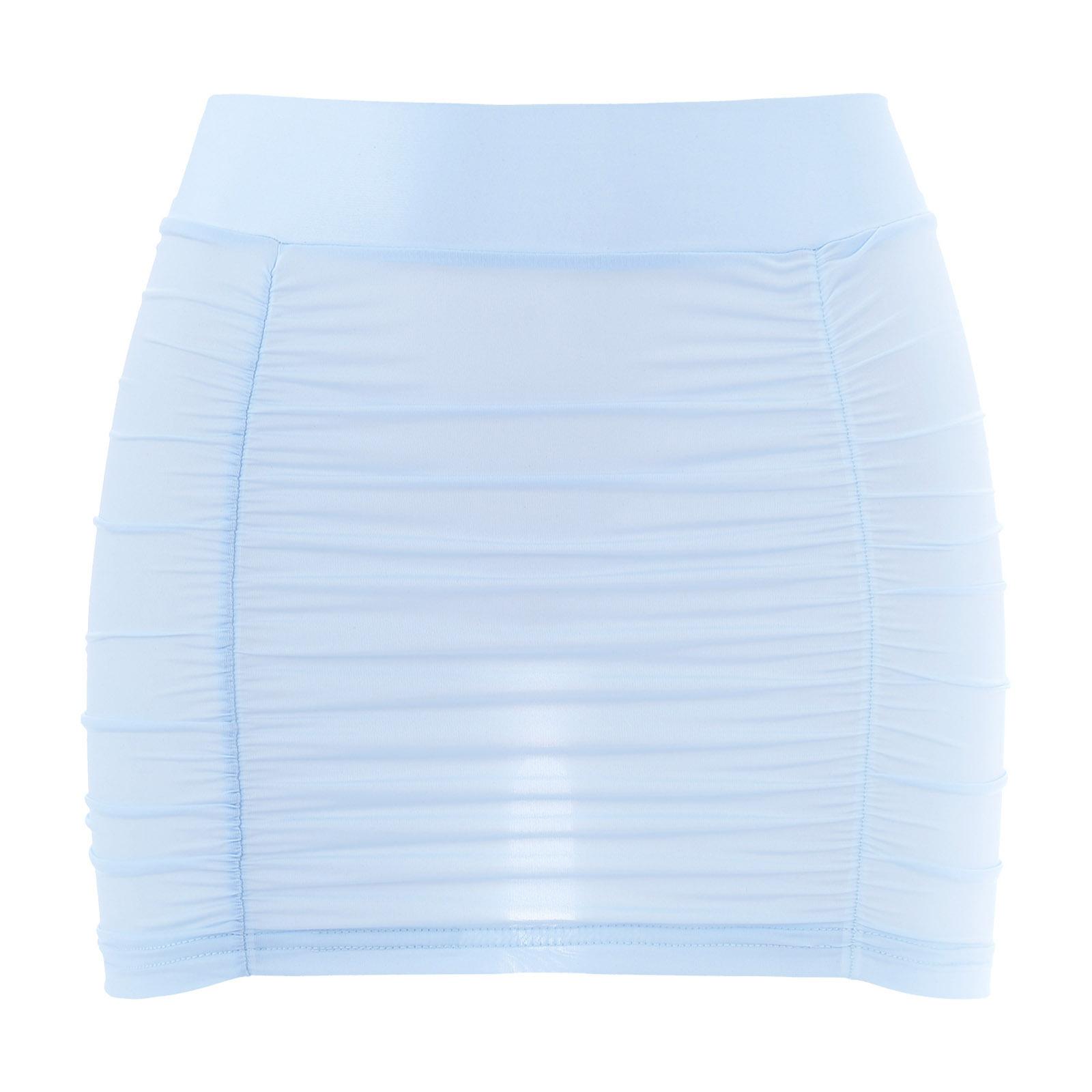 

Womens Bodycon Mini Skirt Ruched Elastic Bands Semi Sheer Hip Wrap Lingerie Skirt One Size небо синє кольору