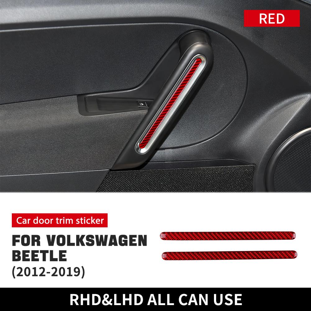 Carbon Fiber Door Handle Cover Trim for VW Beetle 2012-2019 LHD RHD Interior Sticker Red Carbon Fiber / For VW 2012 чёрный