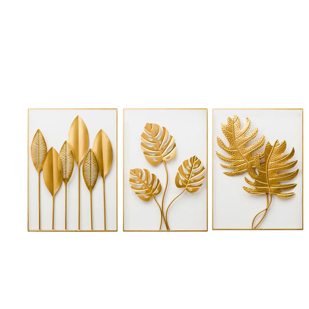 Luxurious Gold Floral Triptych Canvas Wall Art