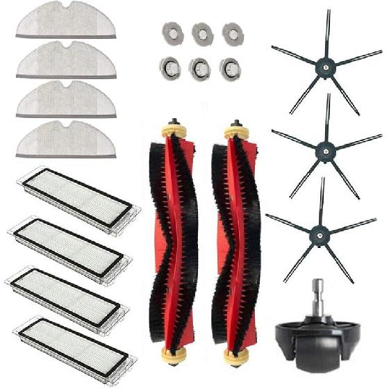20Pcs Set for Xiaomi Roborock S6 S60 S65 S5 MAX T6 Vacuum Cleaner Accessories, 2 Roller Brush, 4 Filter, 4 Mop, 3 Side Brush, 6 Water Core, 1 Wheel
