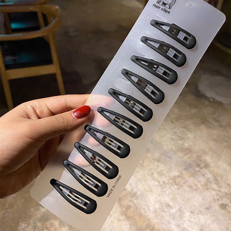 10pcs/set Matt Black Bobby Pins Women Make Up Hair Clip Barretttes Alloy Hairpin Big Water-drop Geometric Non-slip Styling Tools