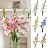 Flerfärgad Gladiolus Konstgjord Blomma Silkesblad Gröna Blad Falsk Blomma Fotorekvisita DIY Konstgjord Gladiolusblomma