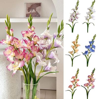 Multicolor Gladiolus Artifiical Flower Silk Petal Green Leaves Faux Flower Photo Props DIY Artifiical Gladiolus Flower