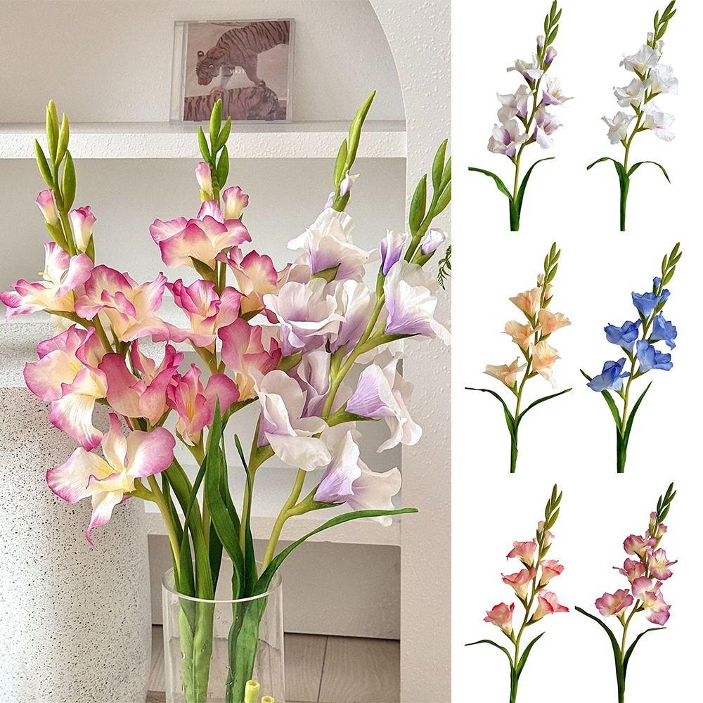 Multicolor Gladiolus Artifiical Flower Green Leaves DIY Faux Flower Photo Props Silk Petal Artifiical Gladiolus Flower