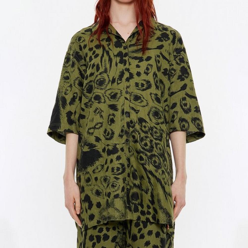 

Bimba Y Lola Green Animal Mix Linen Oversized Shirt B245awb008gnb Green/S
