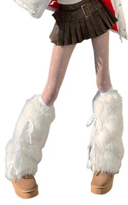 Leg Warmers Fur Leg Cover with Straps Y2K Landmine Subculture Gal Strap Sick Kawa Fluffy Socks Socks White [Lamerry] Women's