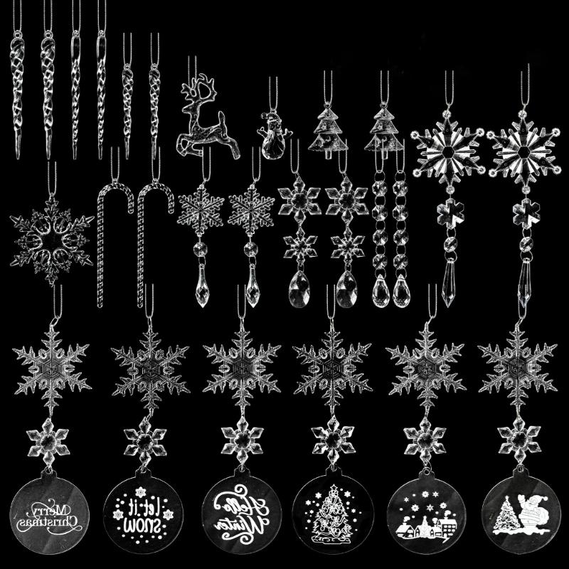 27Pcs Shatterproof Crystal Snowflakes Icicle Hanging Decorations Christmas Tree Ornament Winter Festival Decors