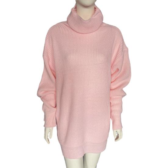 Turtleneck Pile Collar Long Sleeve Thickened Warm Pullover Sweater Women Autumn Winter Solid